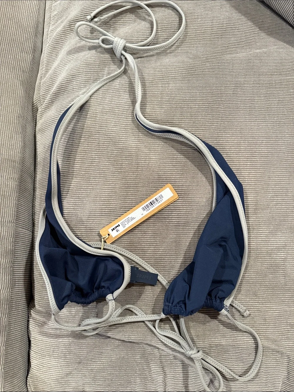 SKIMS Navy Triangle Bikini Top with Contrast Trim